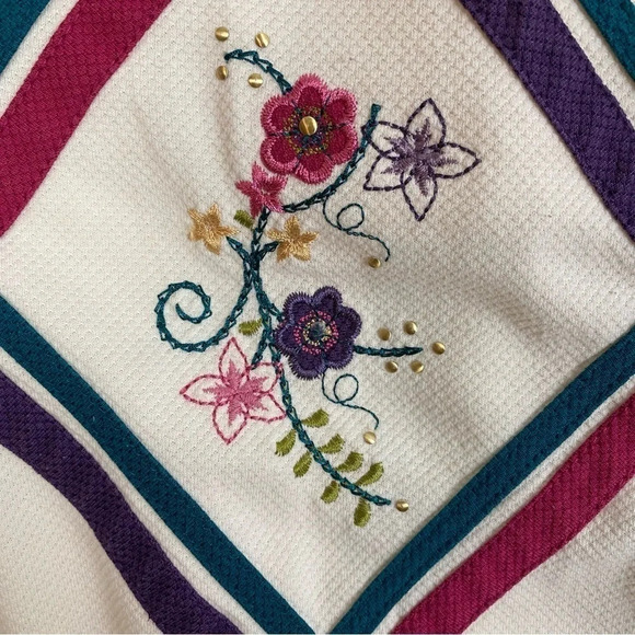 Vintage 90s Granny Top Sweatshirt Tunic Shirt Womens XL Embroidered Floral - Picture 5 of 14